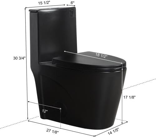 1.1/1.60 GPF Dual-Flush One Piece Toilet, Water-Saving Elongated Comfort Height Floor Mounted, Soft Close Seat, 1000 Gram Map Flushing Score Toilet, Matte Black 23T01-MB-1 (Black-1)