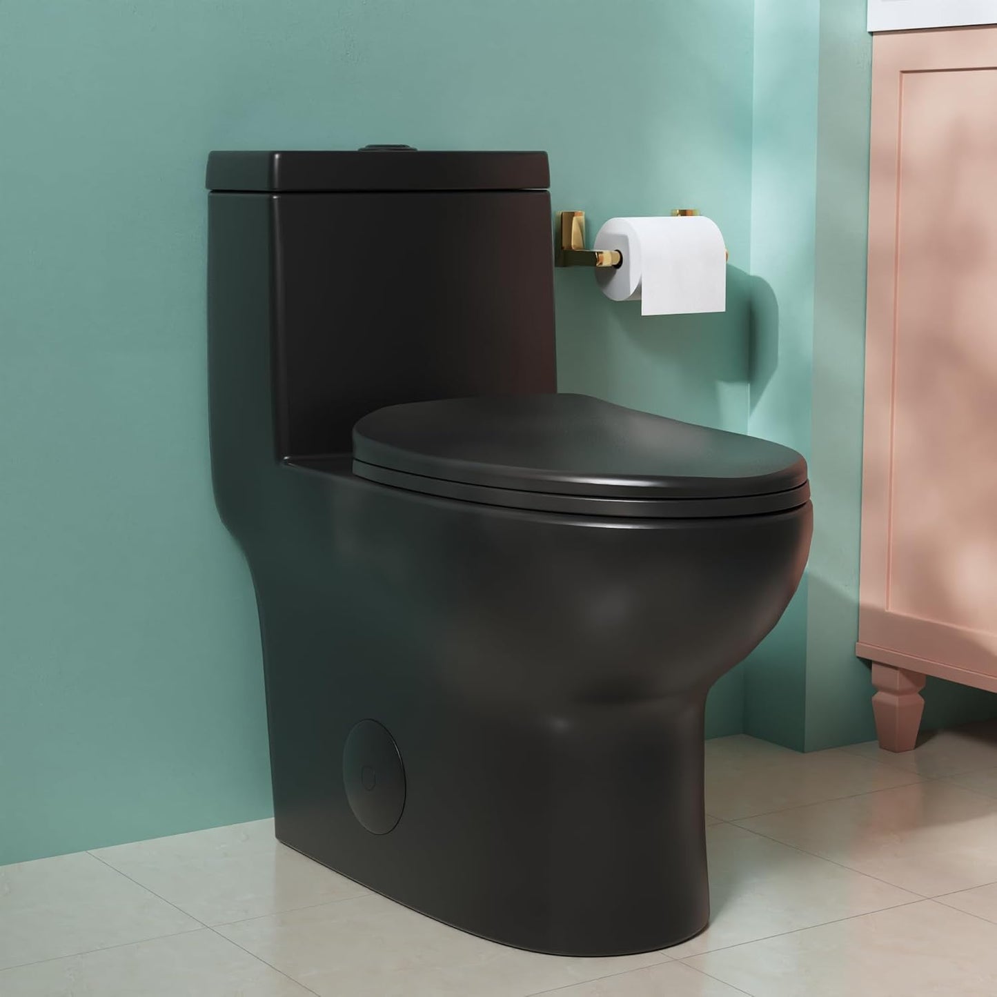 Deer Valley One Piece Toilet, DV-1F026 Elongated Toilet with Powerful Dual Flush 0.8/1.28 GPF, Soft-Close Seat, Standard Height, Easy-Clean Skirted Design, 12" Rough-In