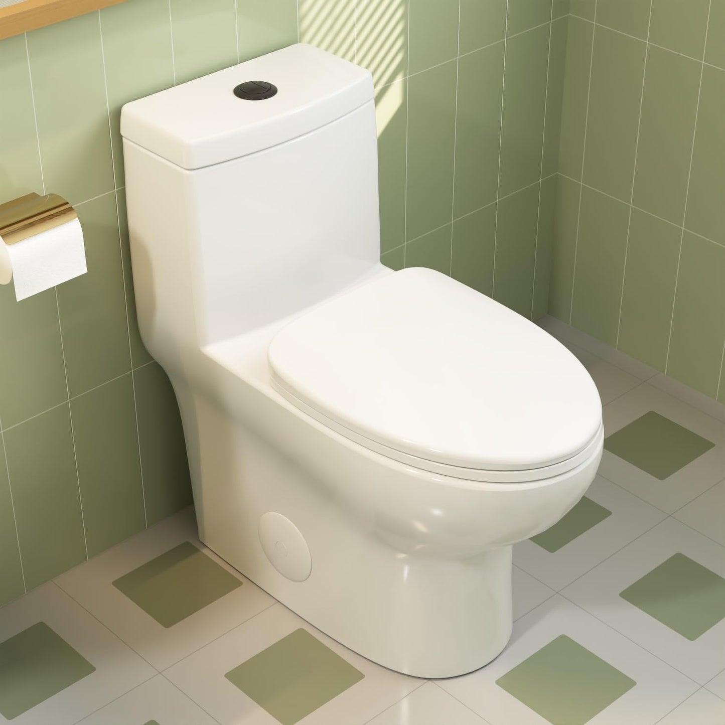 Deer Valley One Piece Toilet, DV-1F026 Elongated Toilet with Powerful Dual Flush 0.8/1.28 GPF, Soft-Close Seat, Standard Height, Easy-Clean Skirted Design, 12" Rough-In