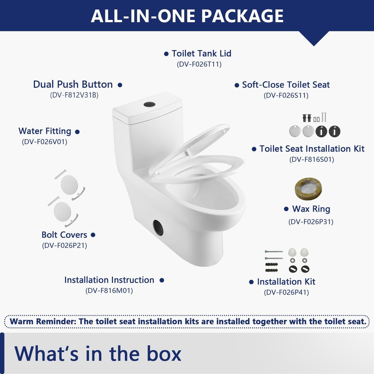 Deer Valley One Piece Toilet, DV-1F026 Elongated Toilet with Powerful Dual Flush 0.8/1.28 GPF, Soft-Close Seat, Standard Height, Easy-Clean Skirted Design, 12" Rough-In