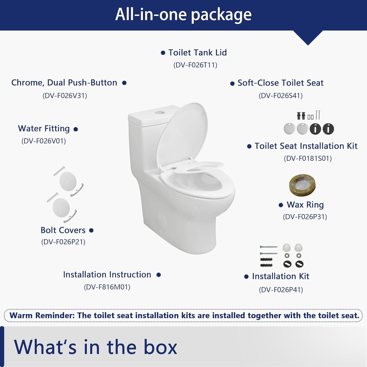 Deer Valley One Piece Toilet, DV-1F026 Elongated Toilet with Powerful Dual Flush 0.8/1.28 GPF, Soft-Close Seat, Standard Height, Easy-Clean Skirted Design, 12" Rough-In