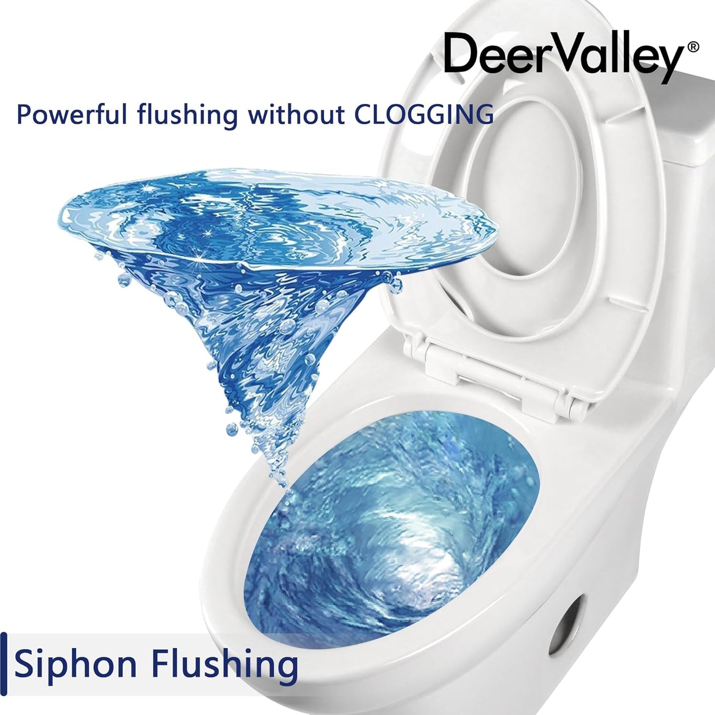 Deer Valley One Piece Toilet, DV-1F026 Elongated Toilet with Powerful Dual Flush 0.8/1.28 GPF, Soft-Close Seat, Standard Height, Easy-Clean Skirted Design, 12" Rough-In