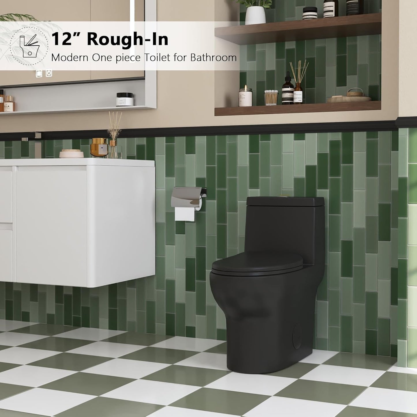Deer Valley One Piece Toilet, DV-1F026 Elongated Toilet with Powerful Dual Flush 0.8/1.28 GPF, Soft-Close Seat, Standard Height, Easy-Clean Skirted Design, 12" Rough-In