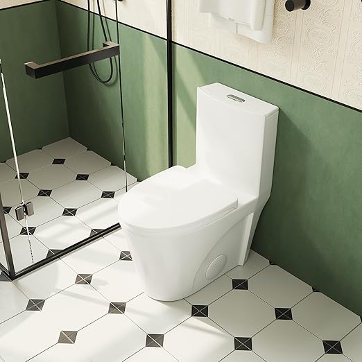 One Piece Toilet | Dual-Flush 1.1/1.6 GPF | Compact Toilet | 16" Comfort Height | Quiet Flush & Soft-Close Seat | Smart Toilet | White (White, 16‘’ seat height)