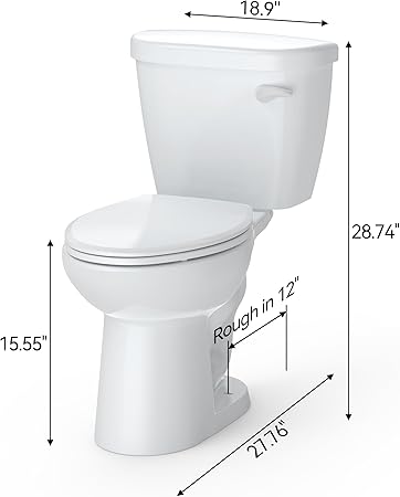 Elongated Two-Piece Toilet | 1.28 GPF High-Efficiency Flush With Soft-Close Seat | Durable Ceramic Bowl, 12” Rough-In, Easy Installation | WaterSense Certified, White