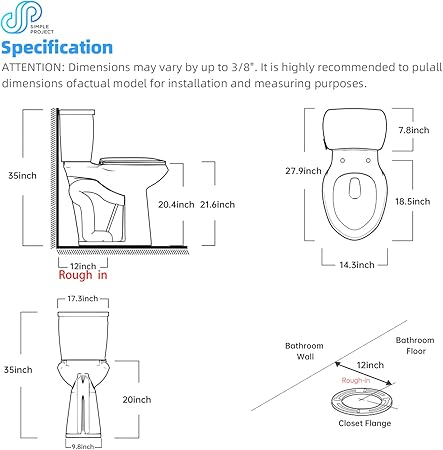 Simple Project 21 Inch High Toilet Elongated With Comfort Chair Seat, 1.28 Gpf Powerful Single Flush Extra Tall Toilet, 12 Inch Rough In Bathrooms Comfort Height Toilet For Seniors & Tall Person