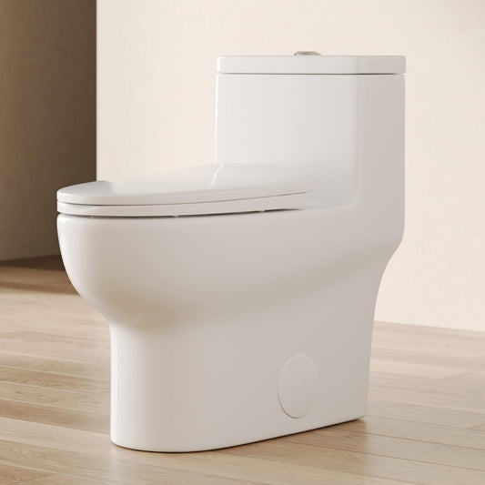 Deer Valley One Piece Toilet, DV-1F026 Elongated Toilet with Powerful Dual Flush 0.8/1.28 GPF, Soft-Close Seat, Standard Height, Easy-Clean Skirted Design, 12" Rough-In
