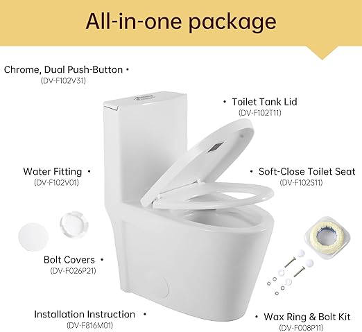 One Piece Toilet | Dual-Flush 1.1/1.6 GPF | Compact Toilet | 16" Comfort Height | Quiet Flush & Soft-Close Seat | Smart Toilet | White (White, 16‘’ seat height)