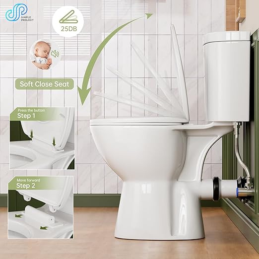 Simple Project Rear Discharge Toilet with 19 Inch Tall Toilet Bowl, Rear Outlet Toilet - Powerful & Quiet Dual Flush 1.28GPF High Toilets for Seniors, Includes Extension Pipe