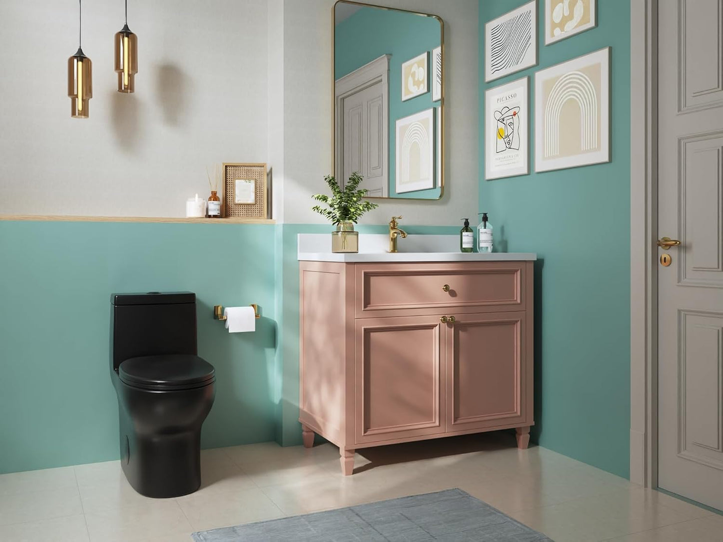 Deer Valley One Piece Toilet, DV-1F026 Elongated Toilet with Powerful Dual Flush 0.8/1.28 GPF, Soft-Close Seat, Standard Height, Easy-Clean Skirted Design, 12" Rough-In