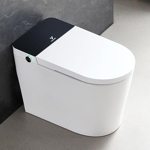 One Piece Toilets, Modern Tankless Toilet for Bathrooms, 1.28 GPF Foot Sensor Power Flush Toilet Bowl, 18 inch Comfort ADA Height Upgraded ABS Lids Soft Closing Seat, 12" Rough-in, CEC Certified