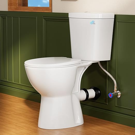 Simple Project Rear Discharge Toilet with 19 Inch Tall Toilet Bowl, Rear Outlet Toilet - Powerful & Quiet Dual Flush 1.28GPF High Toilets for Seniors, Includes Extension Pipe