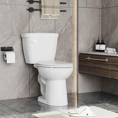 Elongated Two-Piece Toilet | 1.28 GPF High-Efficiency Flush With Soft-Close Seat | Durable Ceramic Bowl, 12” Rough-In, Easy Installation | WaterSense Certified, White